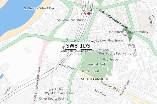 SW8 1DS map - large scale - OS Open Zoomstack (Ordnance Survey)