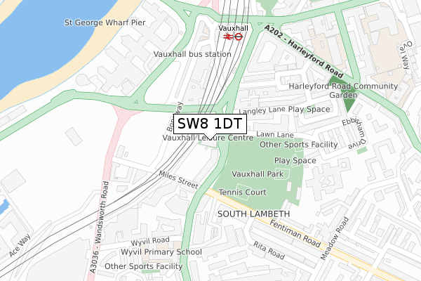 SW8 1DT map - large scale - OS Open Zoomstack (Ordnance Survey)