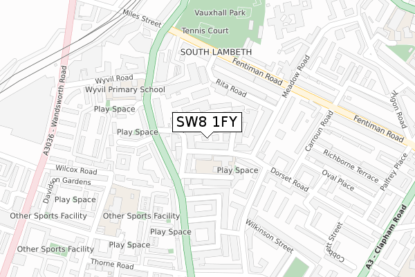 SW8 1FY map - large scale - OS Open Zoomstack (Ordnance Survey)