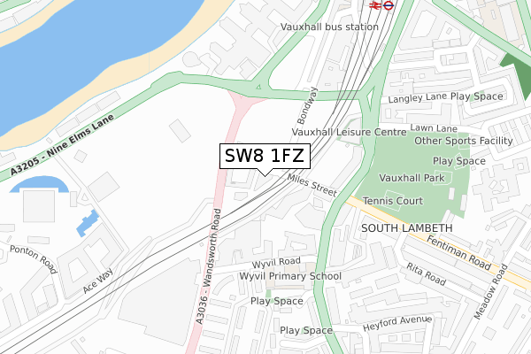 SW8 1FZ map - large scale - OS Open Zoomstack (Ordnance Survey)