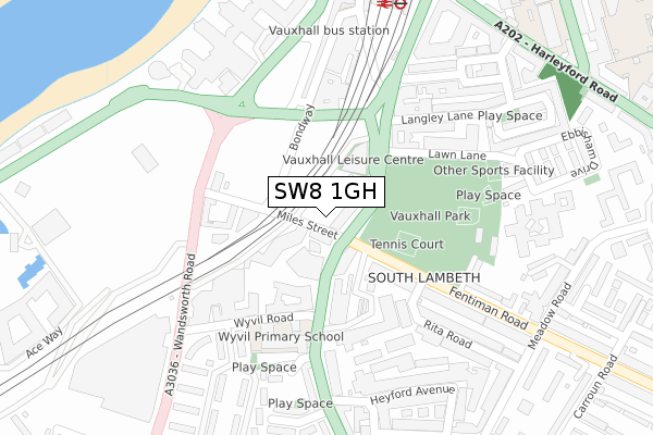 SW8 1GH map - large scale - OS Open Zoomstack (Ordnance Survey)