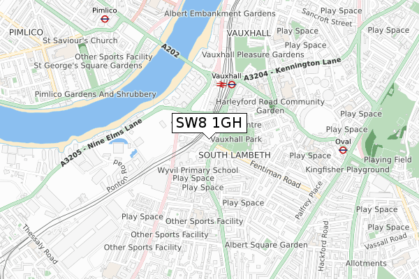 SW8 1GH map - small scale - OS Open Zoomstack (Ordnance Survey)