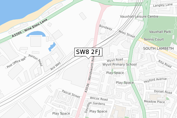 SW8 2FJ map - large scale - OS Open Zoomstack (Ordnance Survey)