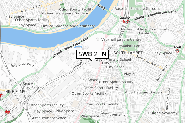 SW8 2FN map - small scale - OS Open Zoomstack (Ordnance Survey)