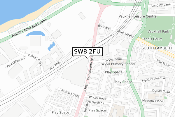 SW8 2FU map - large scale - OS Open Zoomstack (Ordnance Survey)