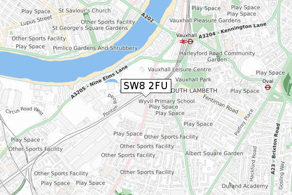 SW8 2FU map - small scale - OS Open Zoomstack (Ordnance Survey)