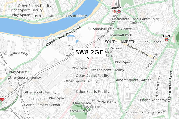 SW8 2GE map - small scale - OS Open Zoomstack (Ordnance Survey)