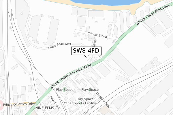 SW8 4FD map - large scale - OS Open Zoomstack (Ordnance Survey)