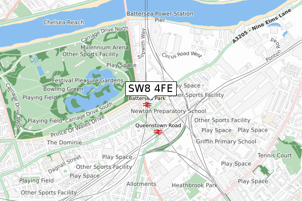 SW8 4FE map - small scale - OS Open Zoomstack (Ordnance Survey)