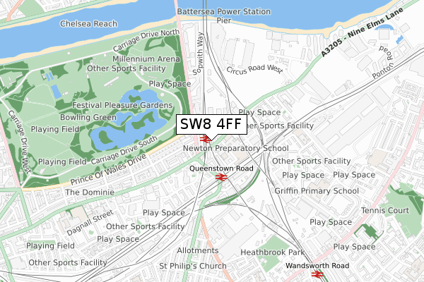 SW8 4FF map - small scale - OS Open Zoomstack (Ordnance Survey)