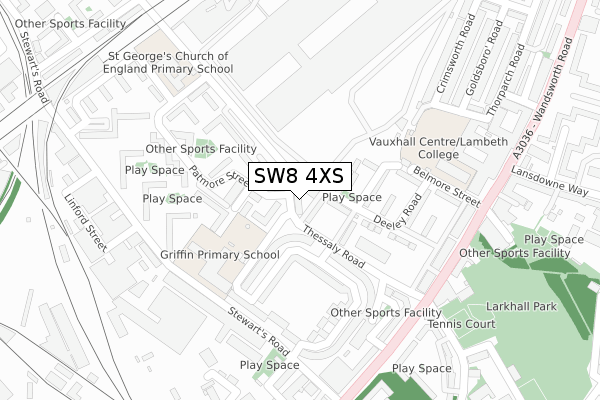 SW8 4XS map - large scale - OS Open Zoomstack (Ordnance Survey)