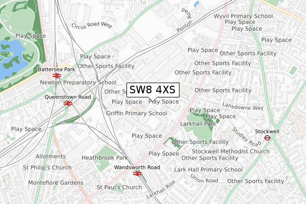 SW8 4XS map - small scale - OS Open Zoomstack (Ordnance Survey)