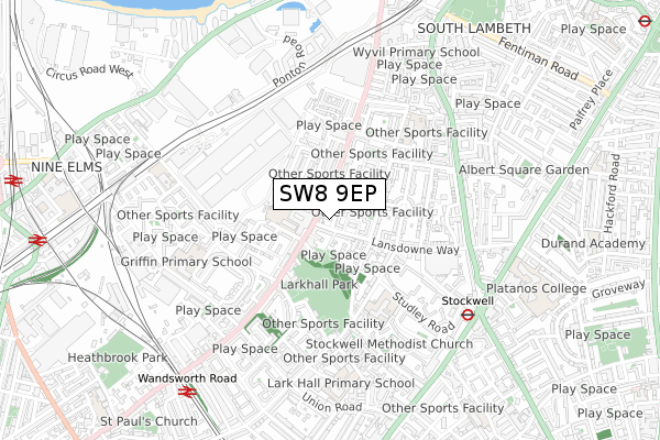 SW8 9EP map - small scale - OS Open Zoomstack (Ordnance Survey)