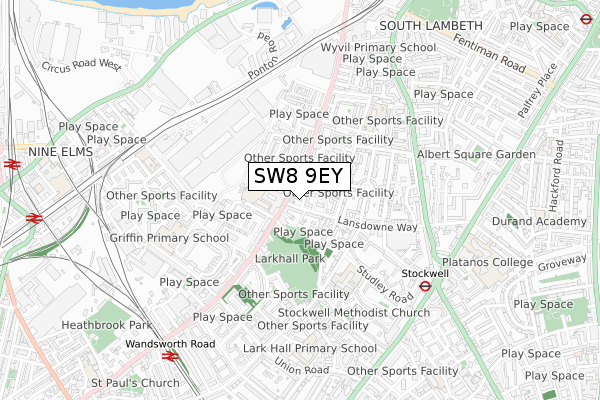 SW8 9EY map - small scale - OS Open Zoomstack (Ordnance Survey)