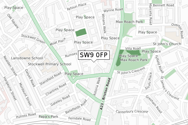 SW9 0FP map - large scale - OS Open Zoomstack (Ordnance Survey)