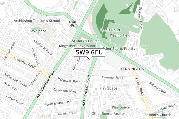 SW9 6FU map - large scale - OS Open Zoomstack (Ordnance Survey)