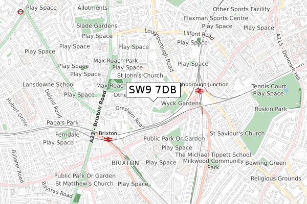 SW9 7DB map - small scale - OS Open Zoomstack (Ordnance Survey)