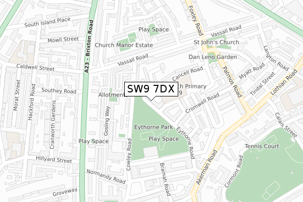 SW9 7DX map - large scale - OS Open Zoomstack (Ordnance Survey)