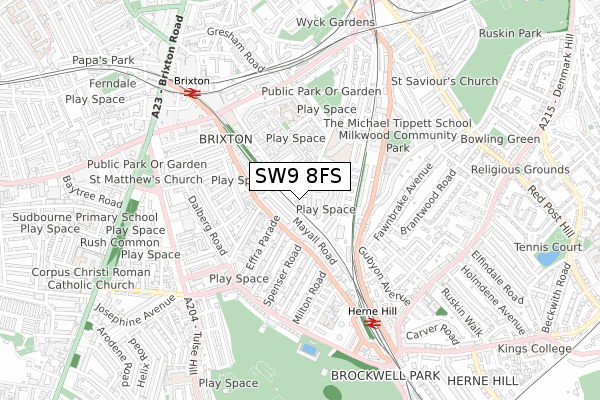 SW9 8FS map - small scale - OS Open Zoomstack (Ordnance Survey)