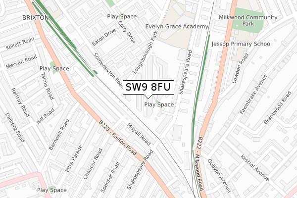 SW9 8FU map - large scale - OS Open Zoomstack (Ordnance Survey)