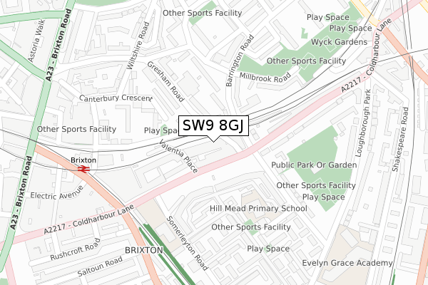 SW9 8GJ map - large scale - OS Open Zoomstack (Ordnance Survey)