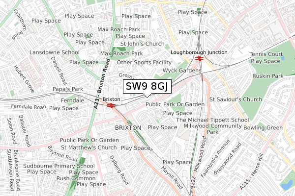 SW9 8GJ map - small scale - OS Open Zoomstack (Ordnance Survey)