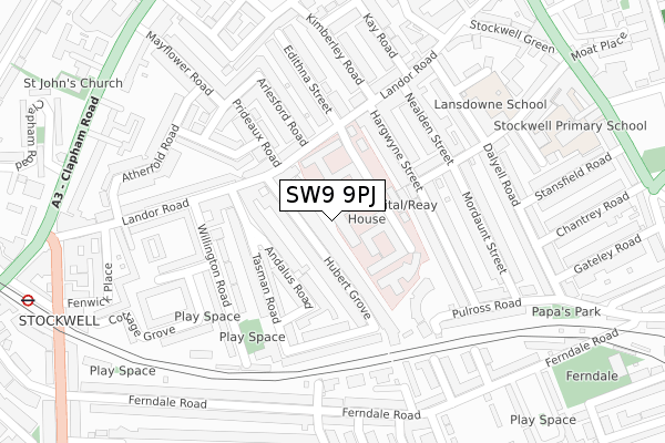 SW9 9PJ map - large scale - OS Open Zoomstack (Ordnance Survey)