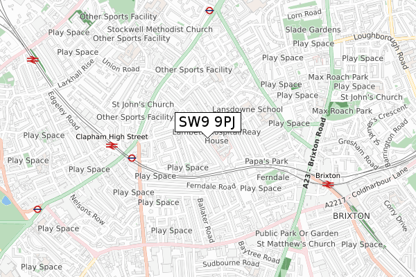 SW9 9PJ map - small scale - OS Open Zoomstack (Ordnance Survey)