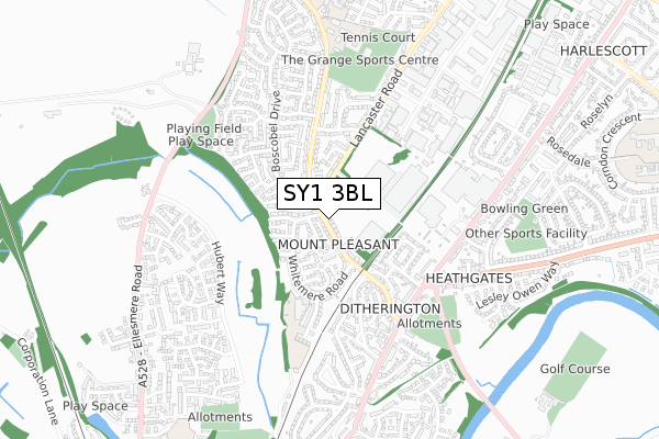 SY1 3BL map - small scale - OS Open Zoomstack (Ordnance Survey)