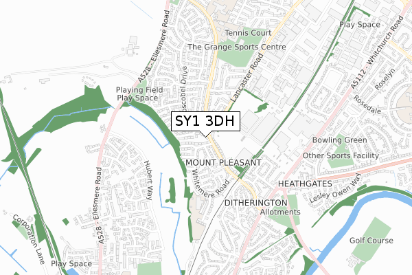 SY1 3DH map - small scale - OS Open Zoomstack (Ordnance Survey)