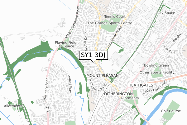 SY1 3DJ map - small scale - OS Open Zoomstack (Ordnance Survey)