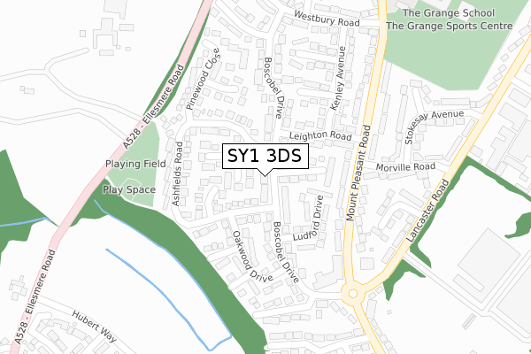 SY1 3DS map - large scale - OS Open Zoomstack (Ordnance Survey)