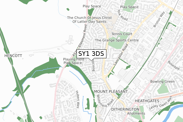 SY1 3DS map - small scale - OS Open Zoomstack (Ordnance Survey)