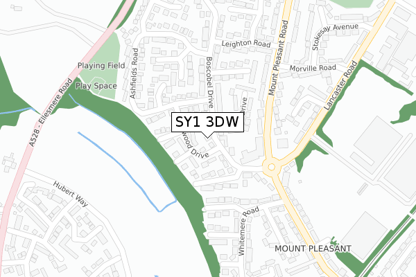 SY1 3DW map - large scale - OS Open Zoomstack (Ordnance Survey)