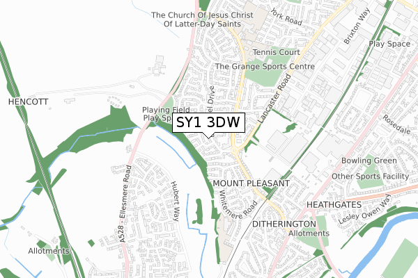 SY1 3DW map - small scale - OS Open Zoomstack (Ordnance Survey)