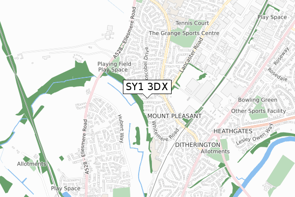 SY1 3DX map - small scale - OS Open Zoomstack (Ordnance Survey)