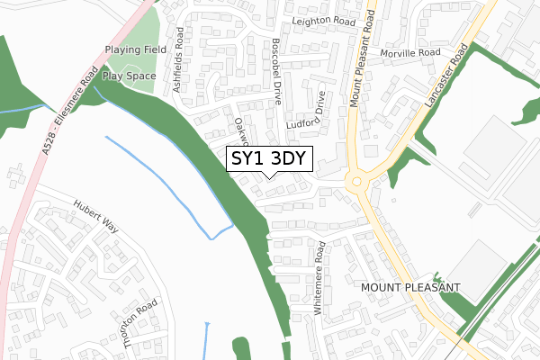 SY1 3DY map - large scale - OS Open Zoomstack (Ordnance Survey)