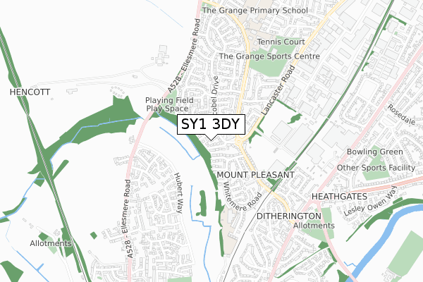 SY1 3DY map - small scale - OS Open Zoomstack (Ordnance Survey)