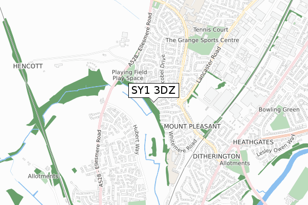 SY1 3DZ map - small scale - OS Open Zoomstack (Ordnance Survey)