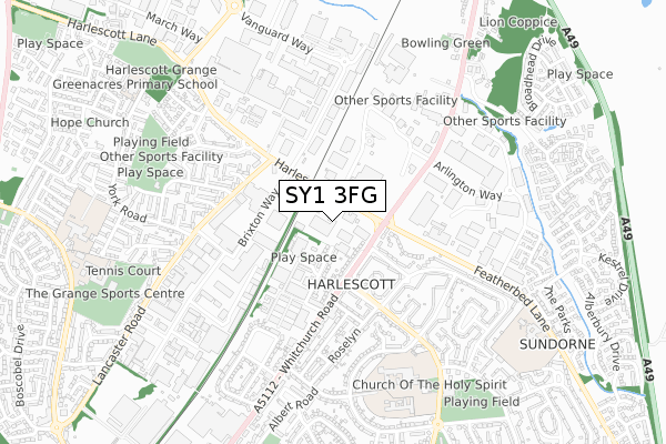 SY1 3FG map - small scale - OS Open Zoomstack (Ordnance Survey)