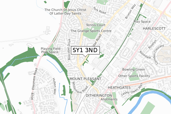 SY1 3ND map - small scale - OS Open Zoomstack (Ordnance Survey)