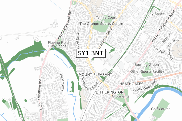 SY1 3NT map - small scale - OS Open Zoomstack (Ordnance Survey)