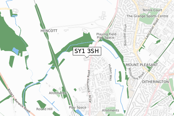 SY1 3SH map - small scale - OS Open Zoomstack (Ordnance Survey)