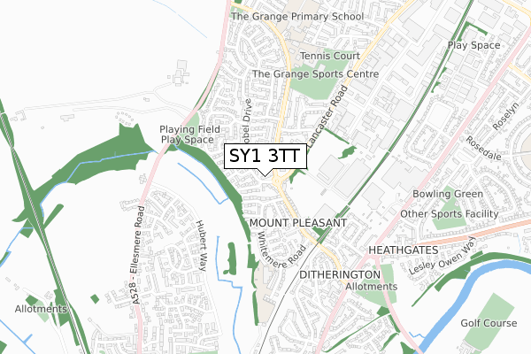 SY1 3TT map - small scale - OS Open Zoomstack (Ordnance Survey)