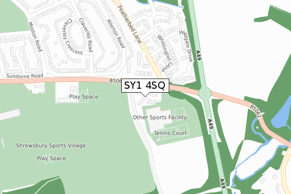 SY1 4SQ map - large scale - OS Open Zoomstack (Ordnance Survey)