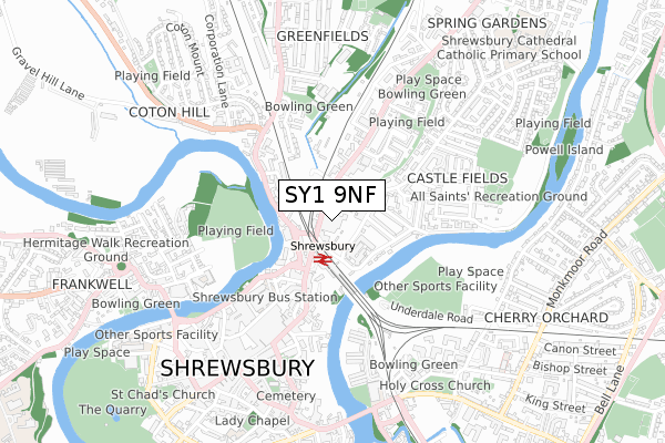 SY1 9NF map - small scale - OS Open Zoomstack (Ordnance Survey)