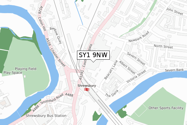 SY1 9NW map - large scale - OS Open Zoomstack (Ordnance Survey)