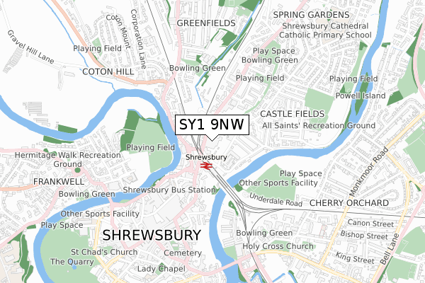 SY1 9NW map - small scale - OS Open Zoomstack (Ordnance Survey)