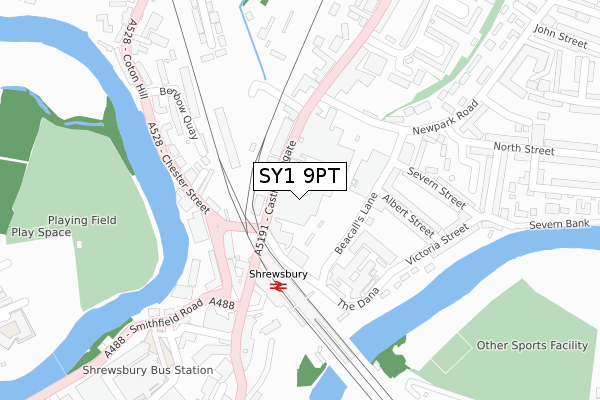 SY1 9PT map - large scale - OS Open Zoomstack (Ordnance Survey)