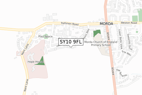 SY10 9FL map - large scale - OS Open Zoomstack (Ordnance Survey)